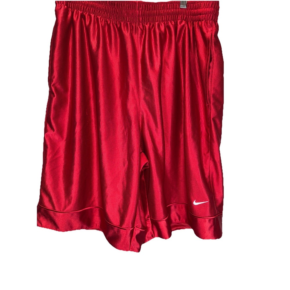 Nike Mens Shorts Athletic XL  Red‎ Shiny  Swoosh Embroidered 10" Inseam Baller